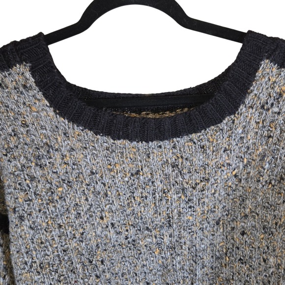 Men's Knit Sweater Crew Neck Long Sleeve Gray Black Speckled Casual - Picture 1 of 3